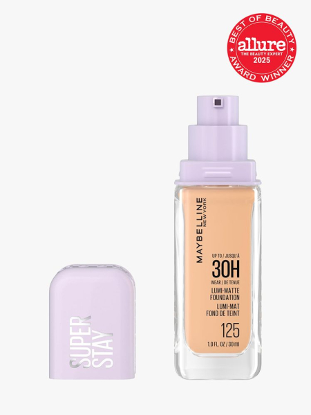 Maybelline Lumi Matte Foundation in branded component on a light gray background with the best of beauty 2025 seal in the top right corner