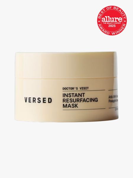 Versed Doctor’s Visit Instant Resurfacing Mask in branded tub component on a light gray background